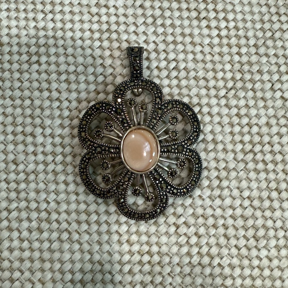 Elegant Silver and Pink Flower Pendant